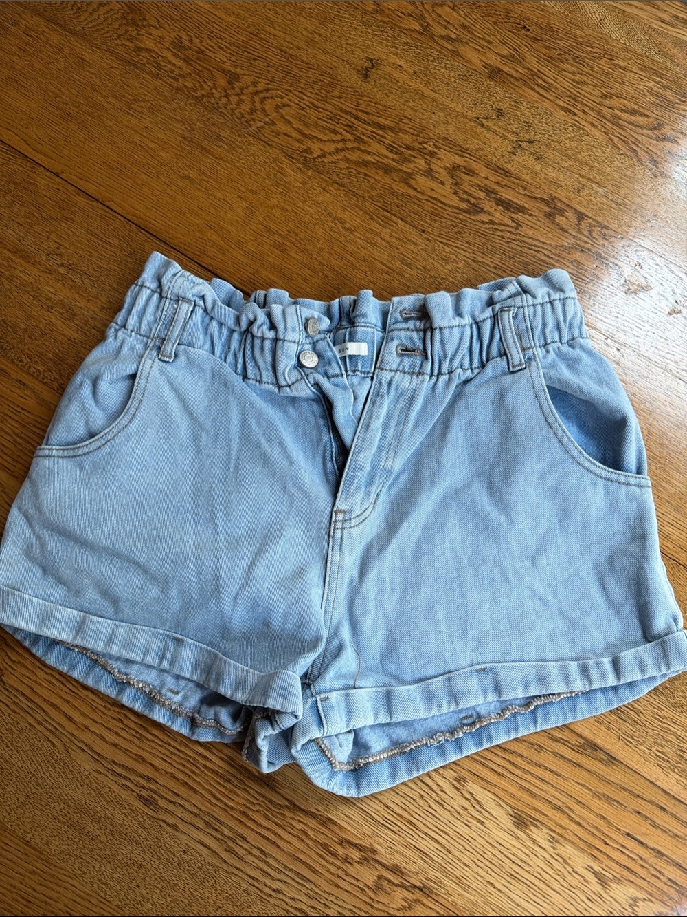 Light Blue Women's Denim Shorts with Paperbag Waist